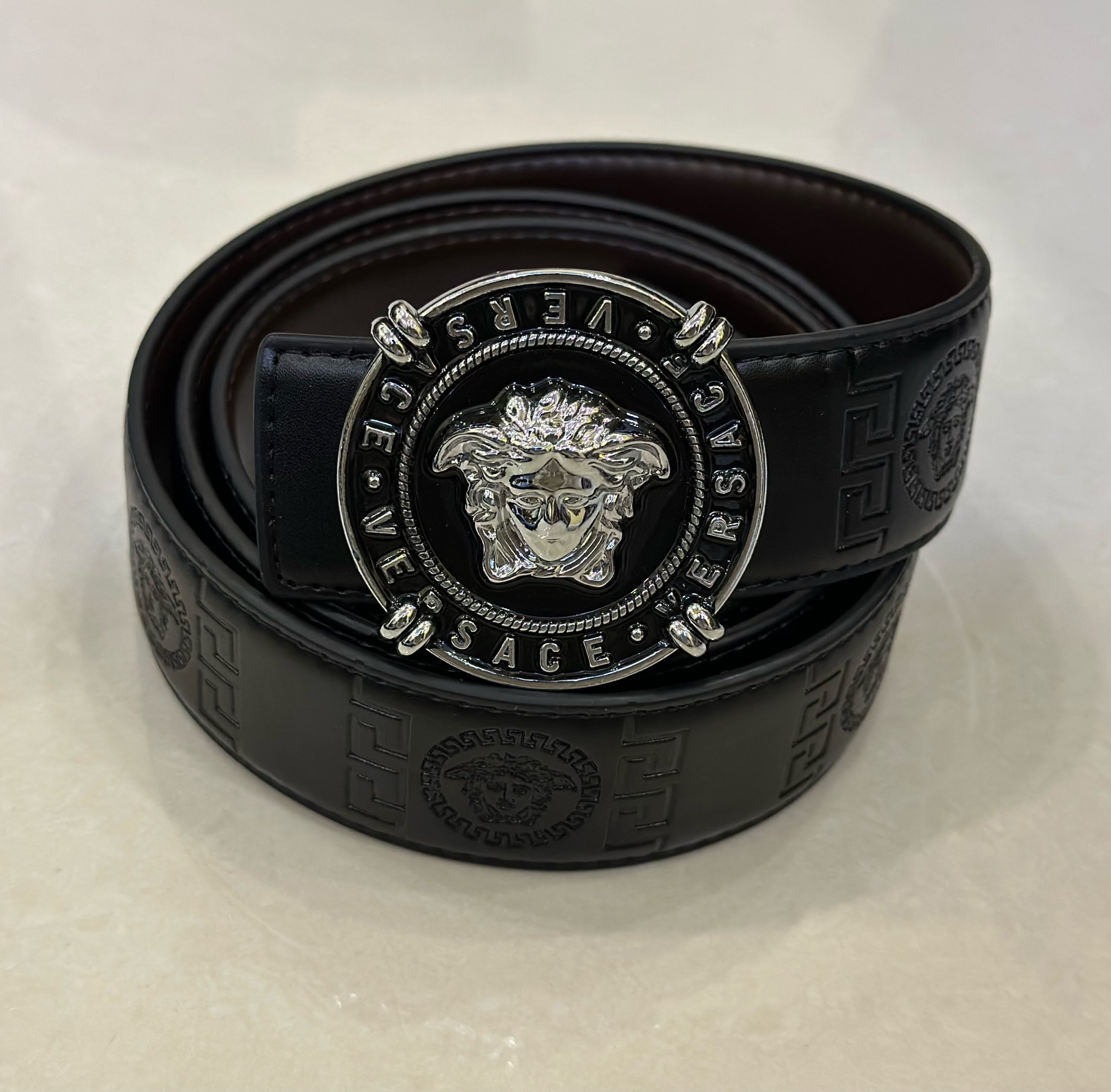 Versace Black Medusa Round Buckle Belt – Loafers And Belts